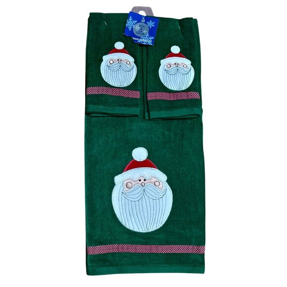 New Santa Bath & Hand Towel Set Green Red Trim Christmas Holiday Decor Kmart VTG - Picture 7 of 7